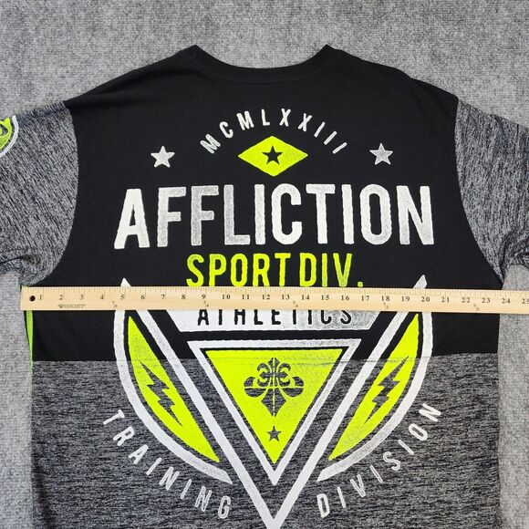 Affliction Shirt Mens 2XL Gray Black Neon Graphic Tee Sport Division Athletics - Picture 4 of 13